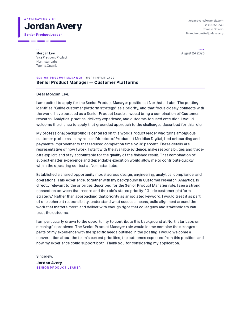 Cadence cover letter template preview