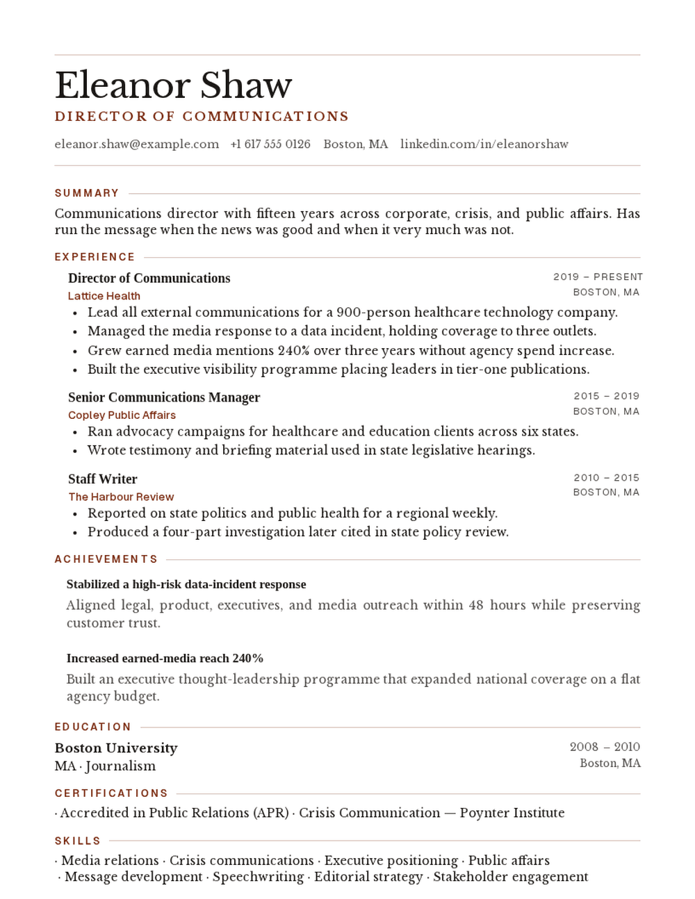 Chronicle resume template preview