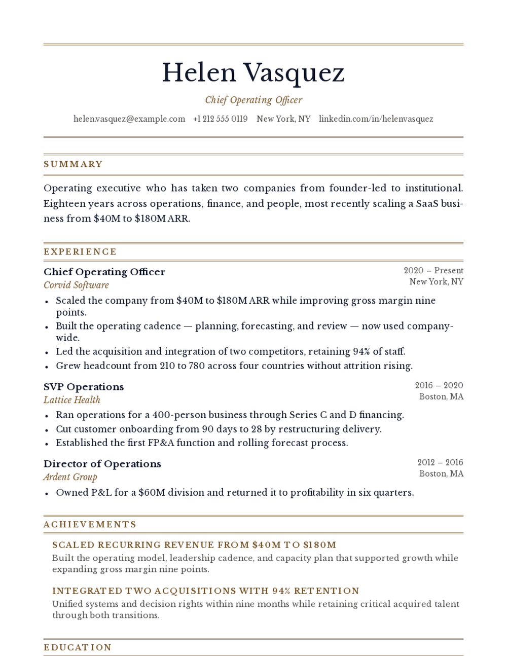 Executive resume template preview