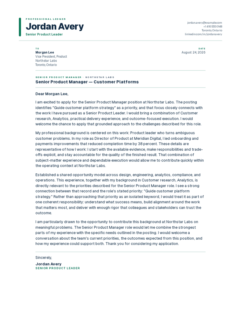 Ledger cover letter template preview