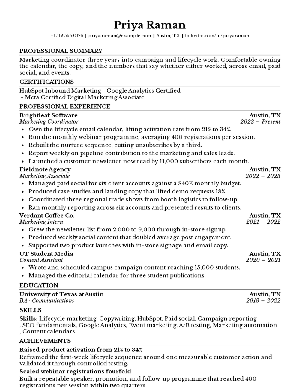 One Pager resume template preview
