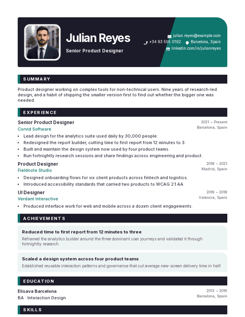 Prism resume template preview