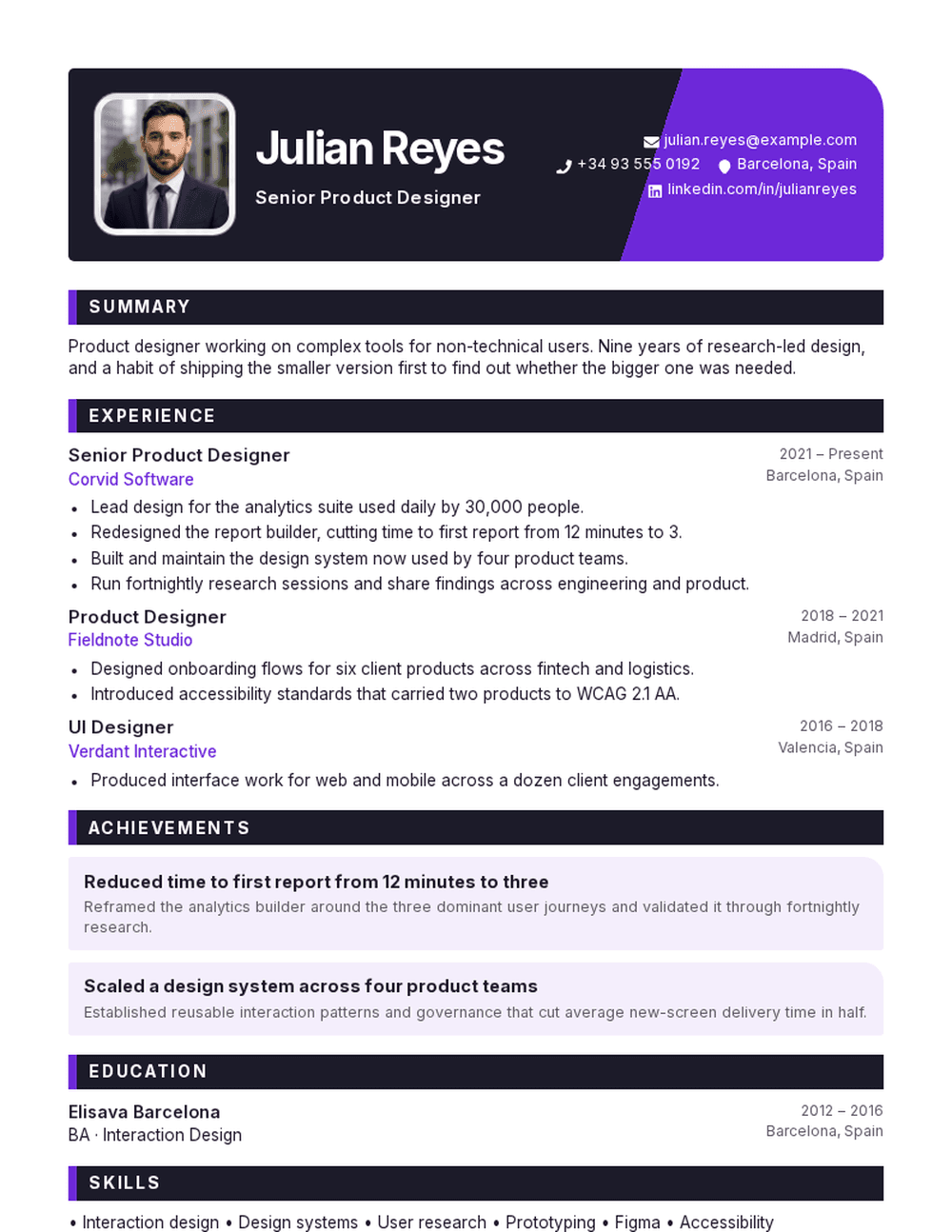 Prism resume template preview