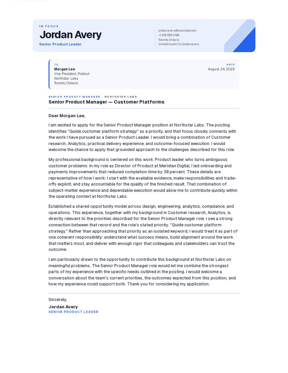 Spotlight cover letter template preview