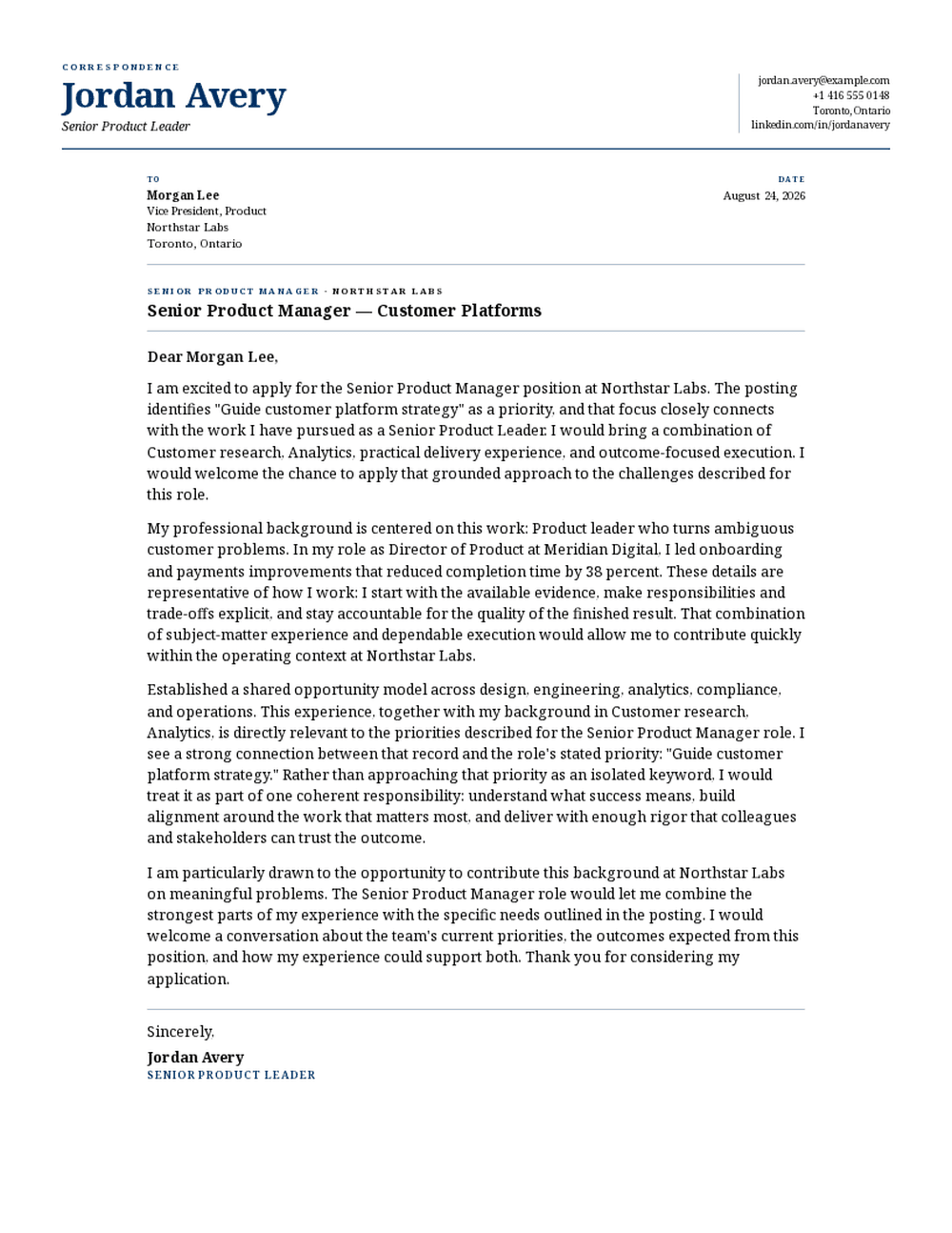 Standard cover letter template preview