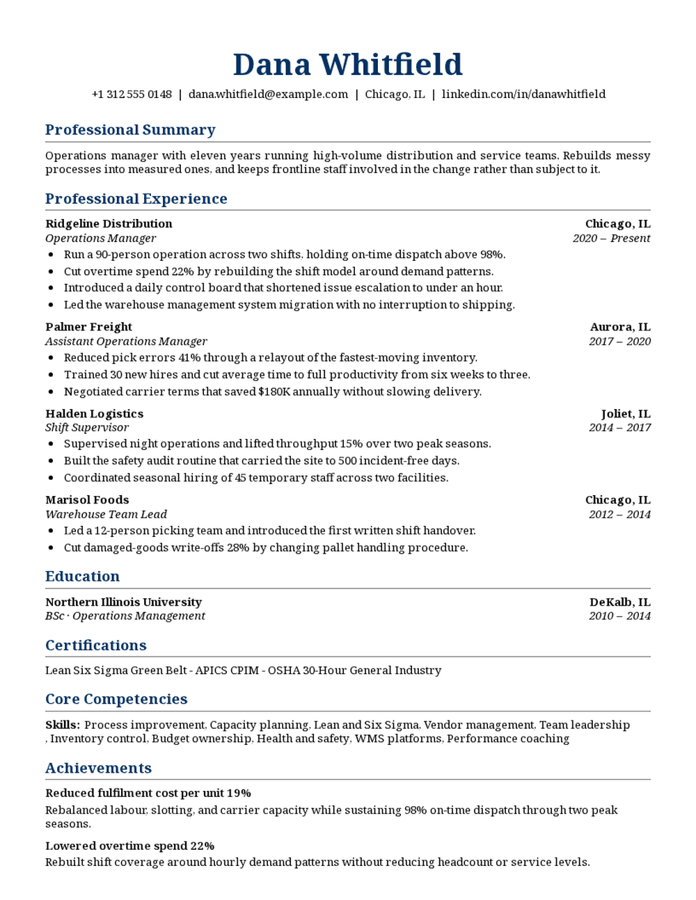 Standard resume template preview