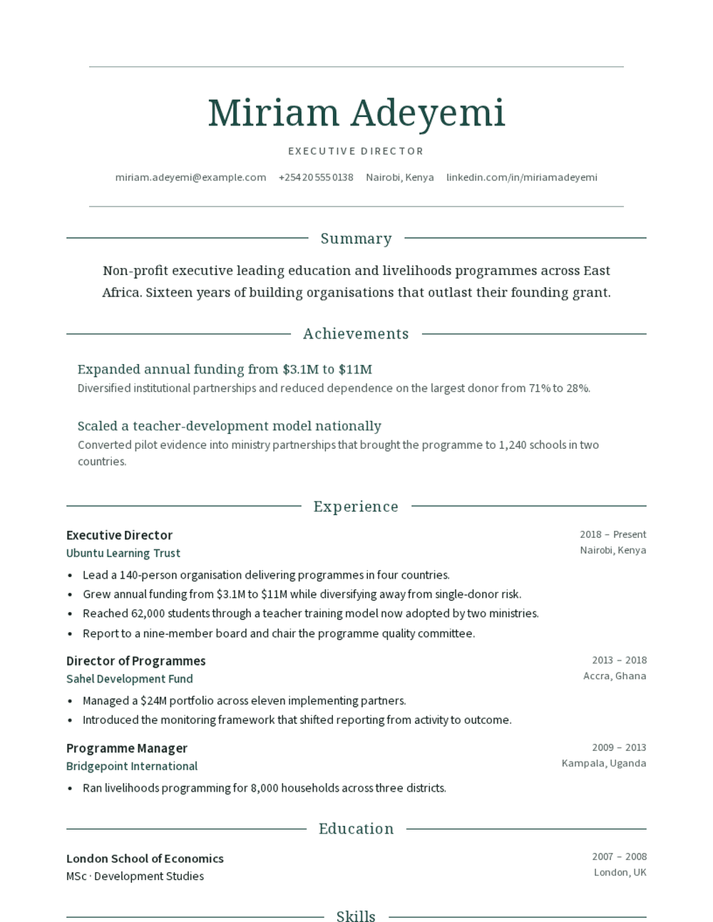 Meridian resume template preview