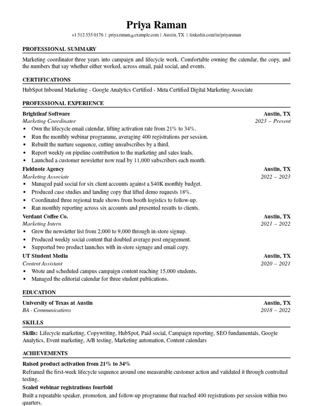 One Pager resume template preview