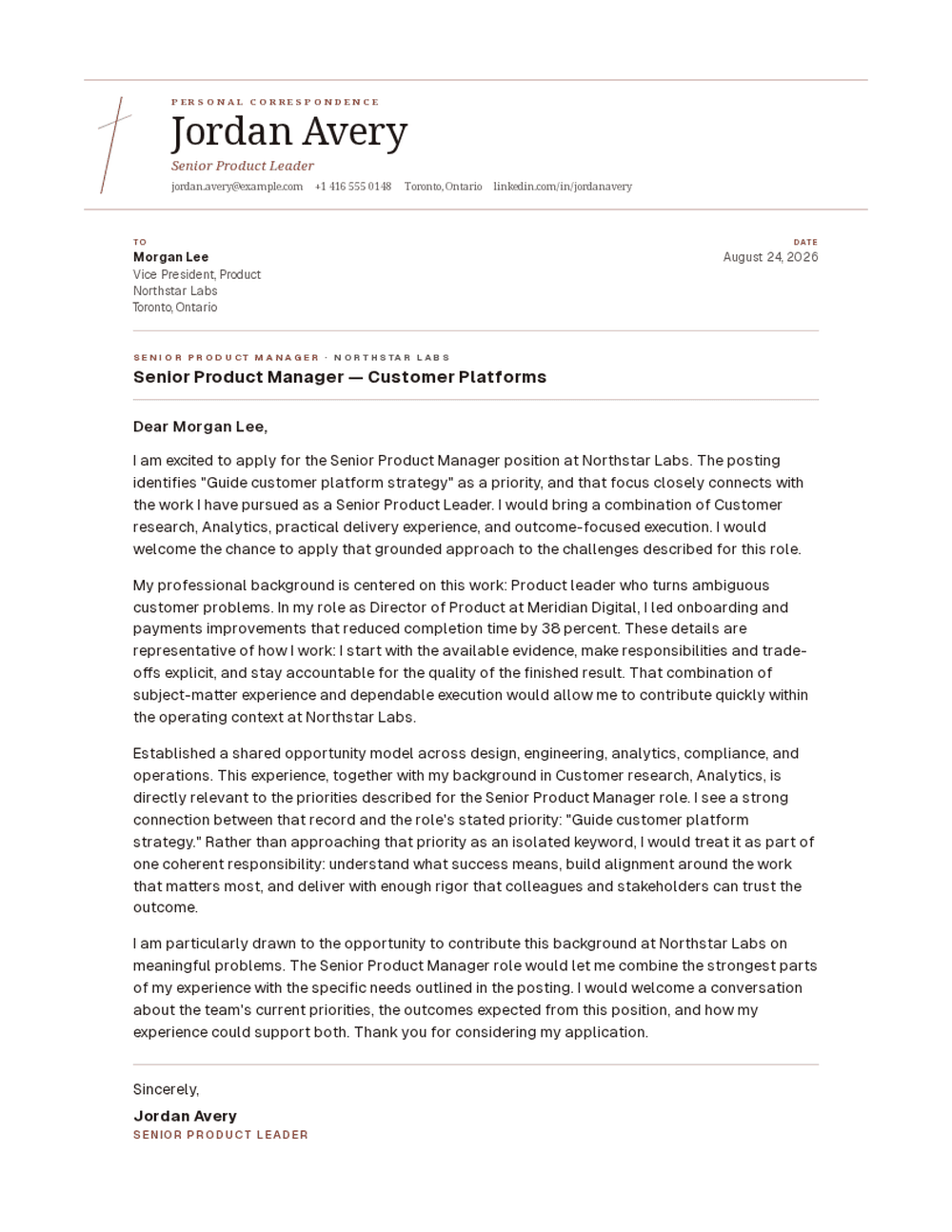 Quill cover letter template preview