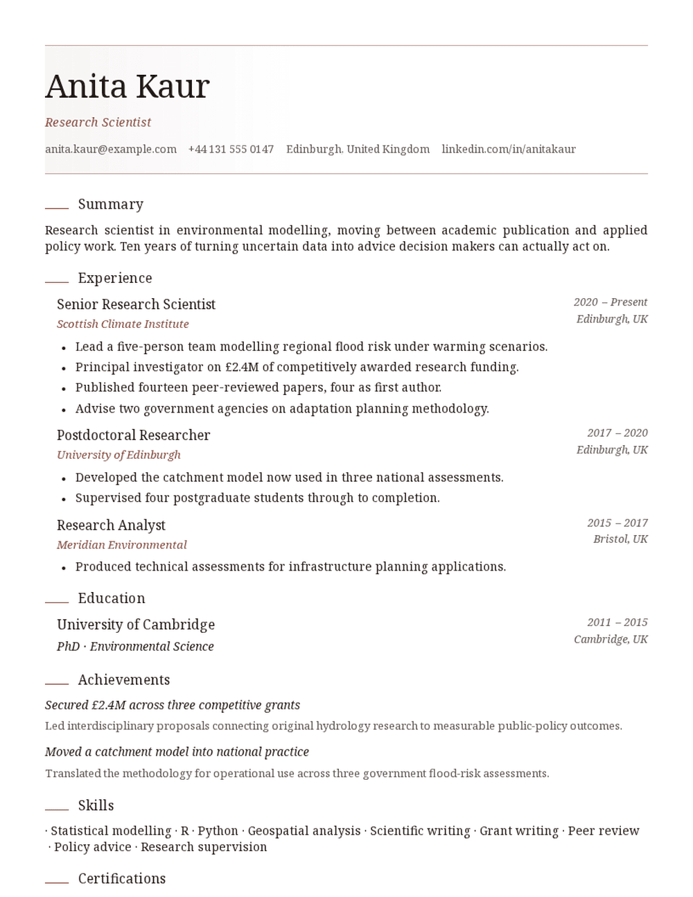 Quill resume template preview