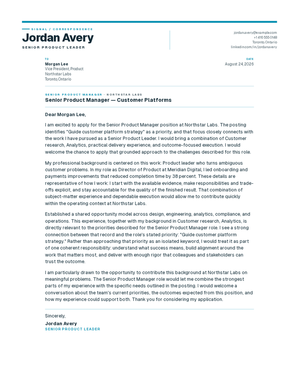 Signal cover letter template preview
