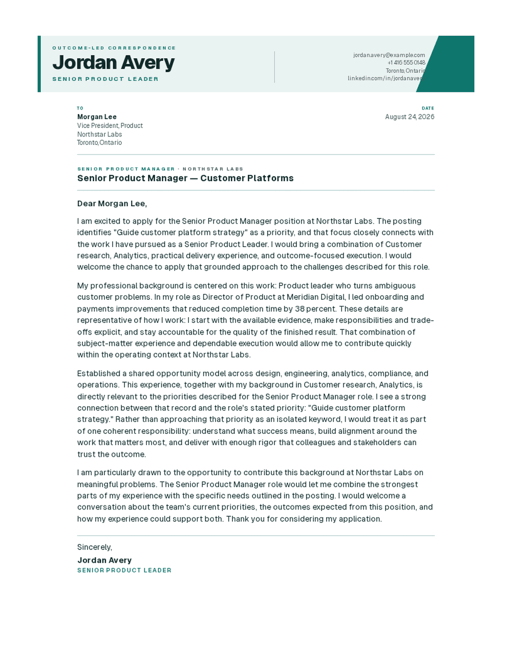 Vantage cover letter template preview